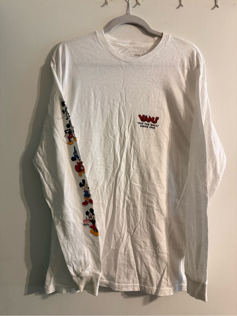 Vans White Long-Sleeve Tee with Mickey Sleeve Graphics
